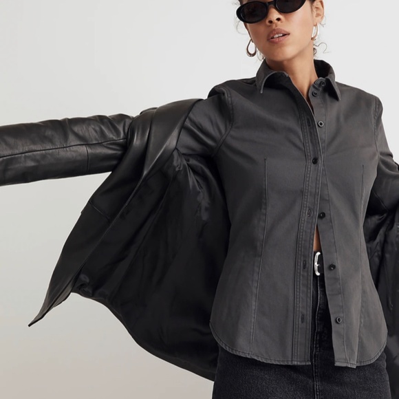 New Madewell Dark Pavement Grey Darted Button Up Shirt in (Re)generative Chino - Picture 4 of 6